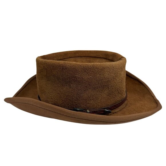 VTG Henschel Skully Western Suede Cowboy Hat Tooled Leather Buckle Band Size M - Picture 2 of 10